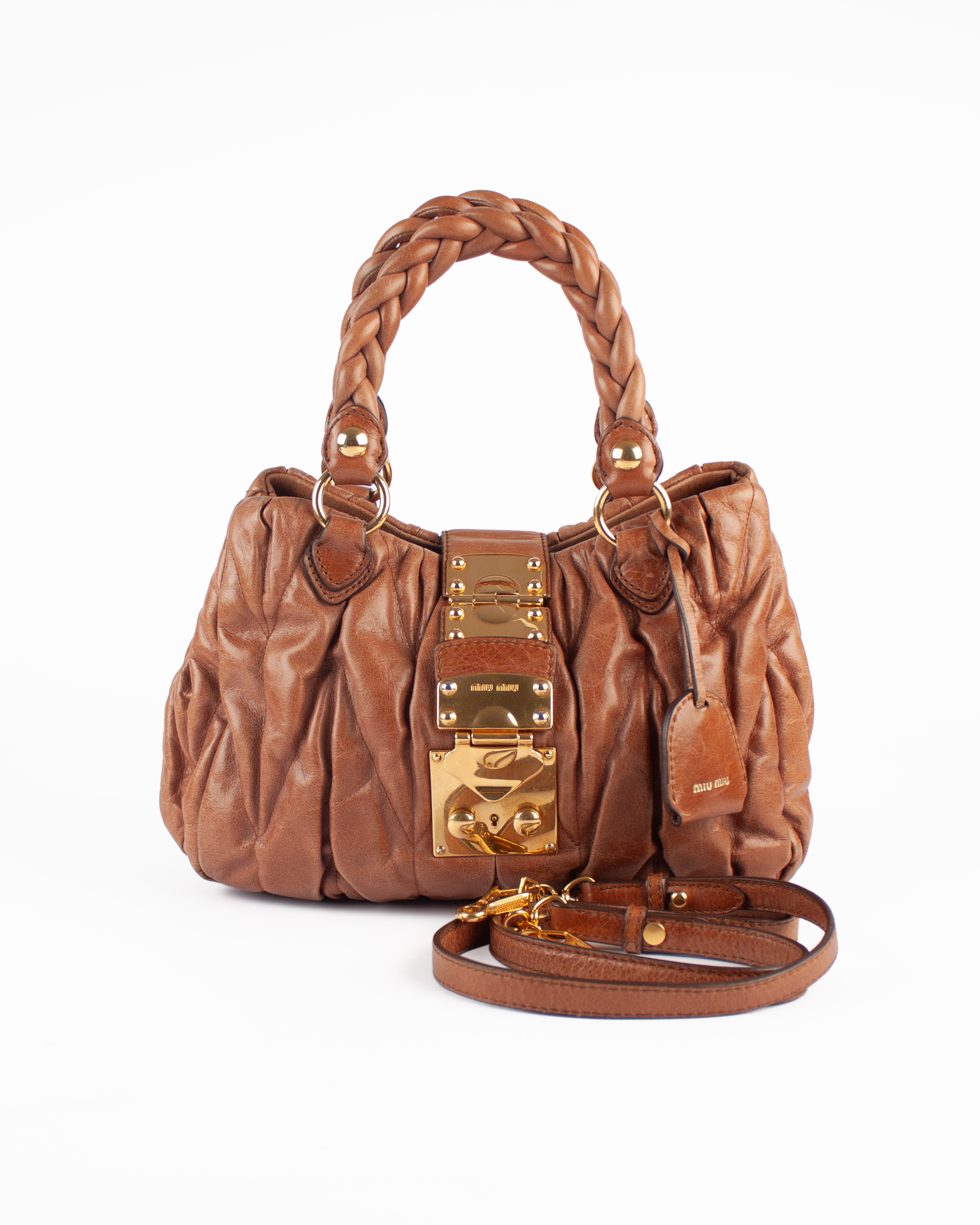 Tan Matelasse Matelasse Bauletto Aperto Bag