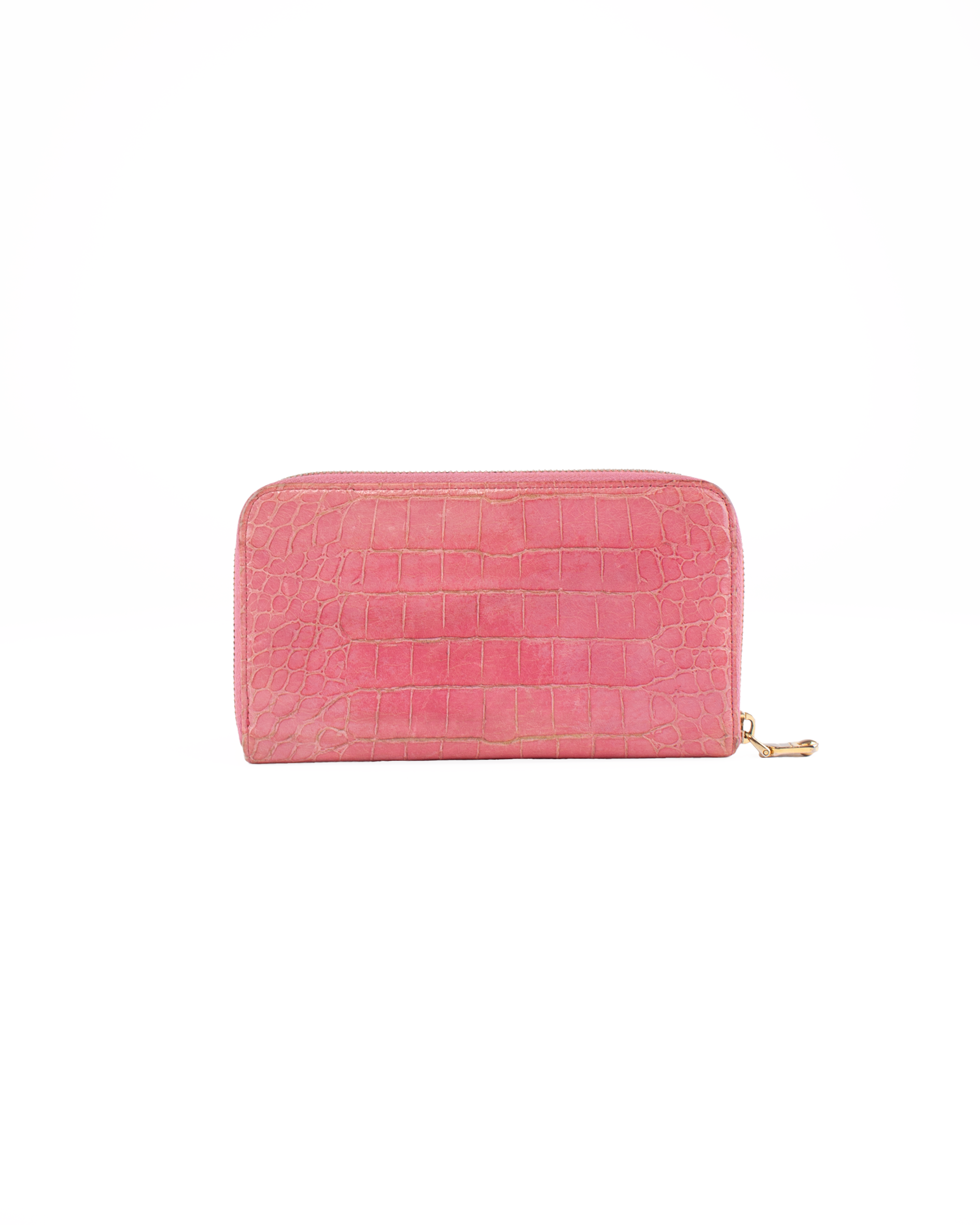 Crocodile Embossed Leather Zip Around Wallet