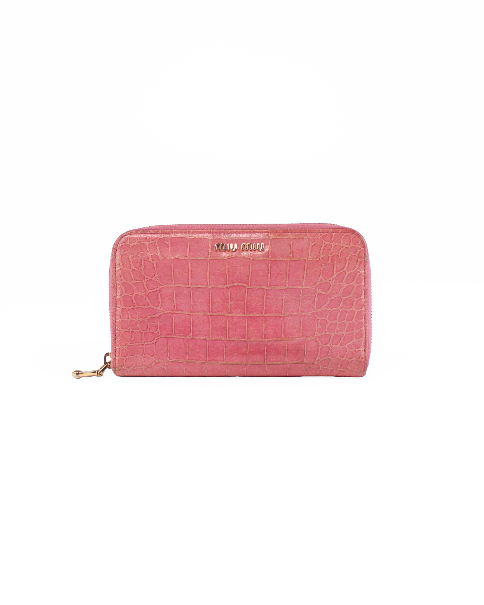 Crocodile Embossed Leather Zip Around Wallet