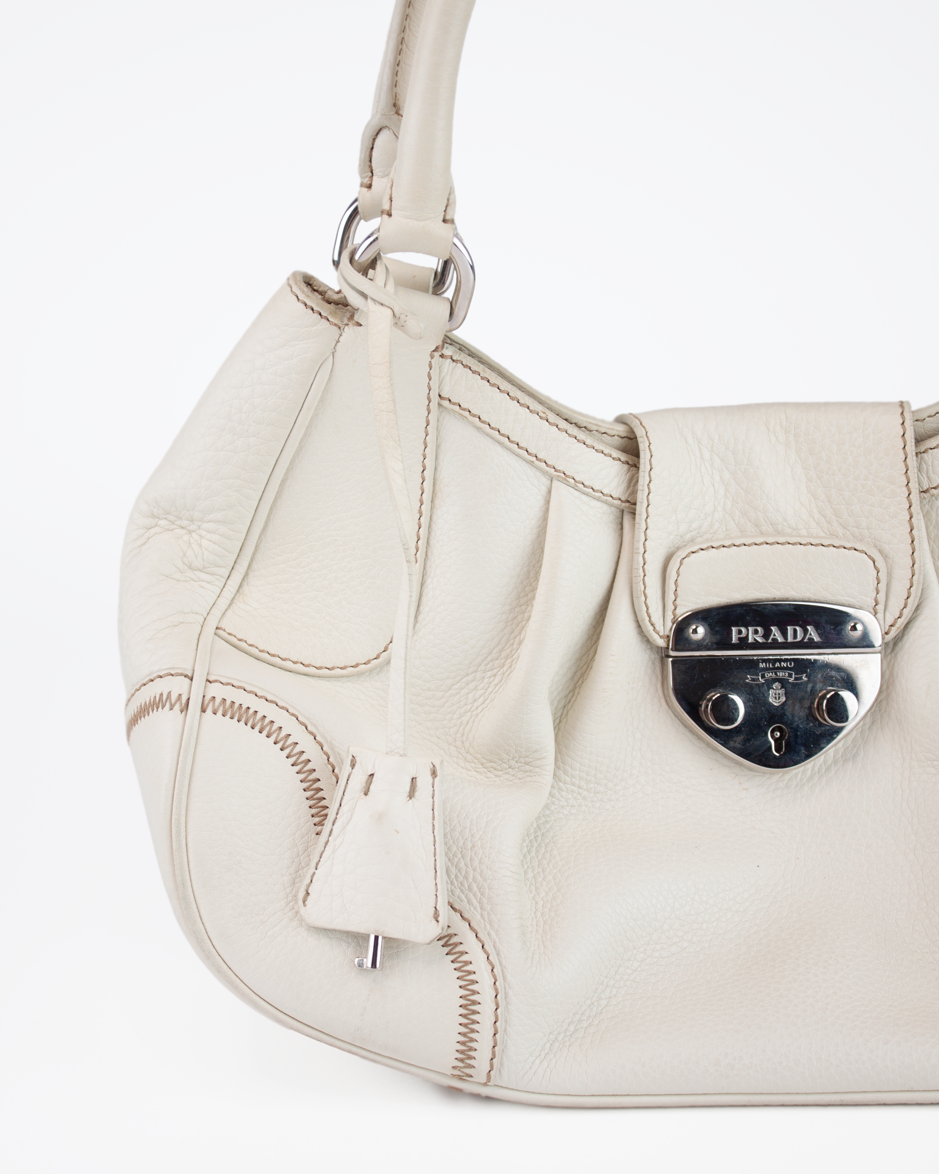 White Sound Lock Leather Shoulder Bag