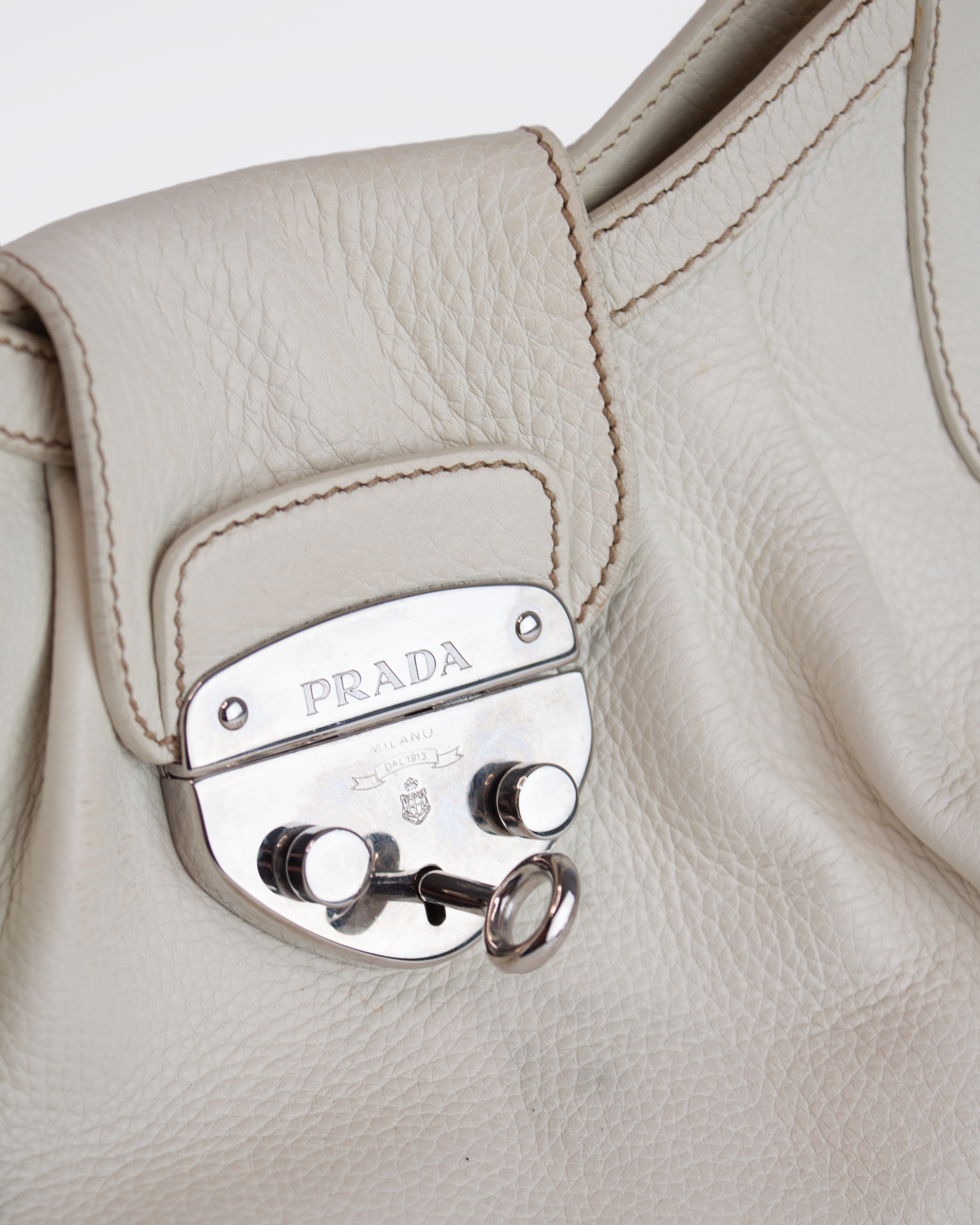 White Sound Lock Leather Shoulder Bag