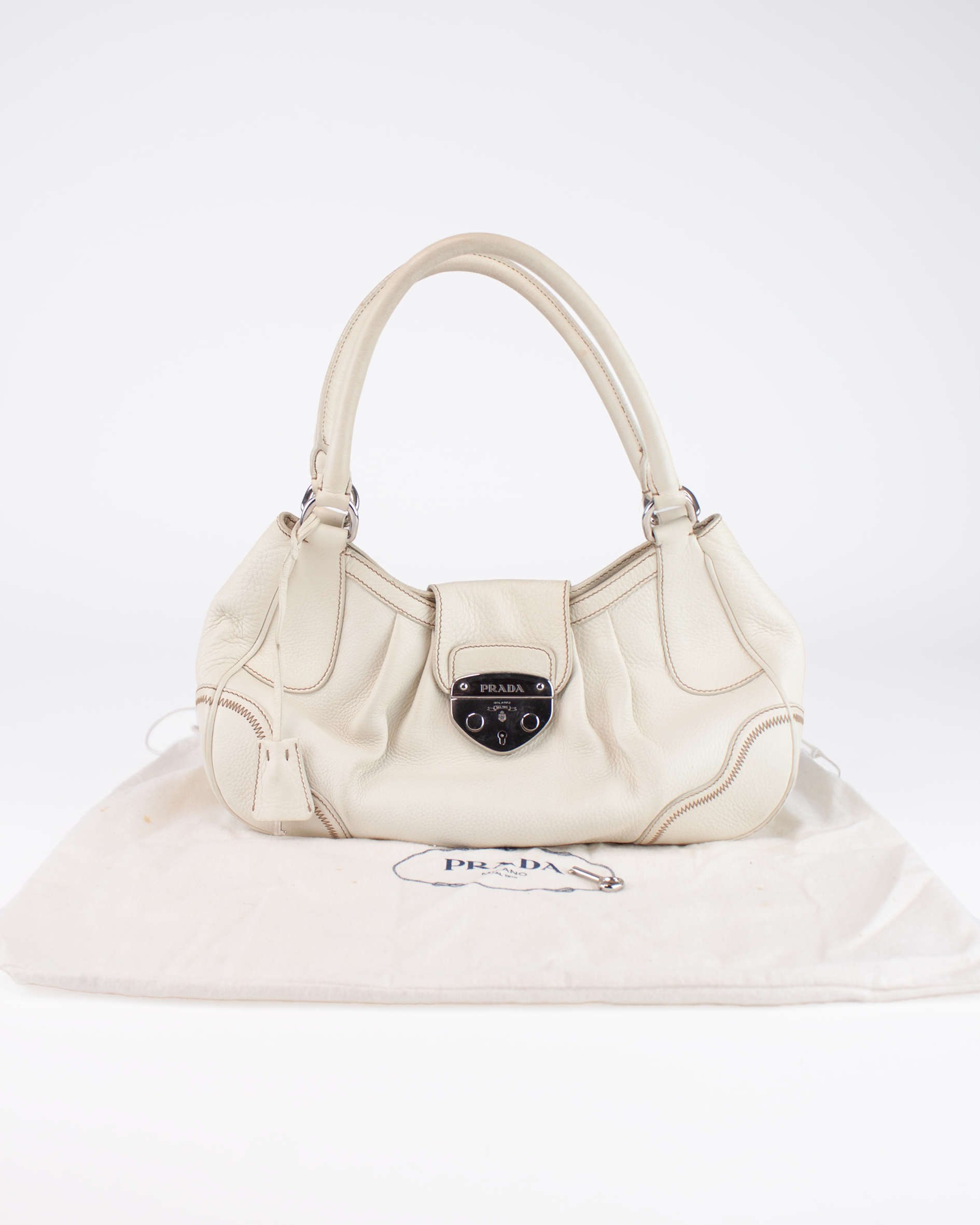 White Sound Lock Leather Shoulder Bag