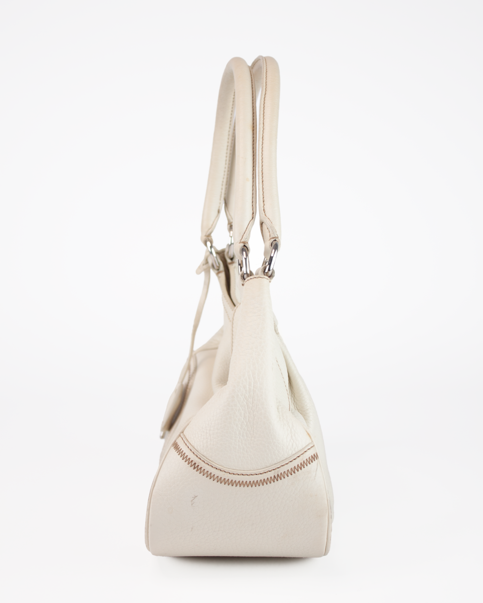 White Sound Lock Leather Shoulder Bag