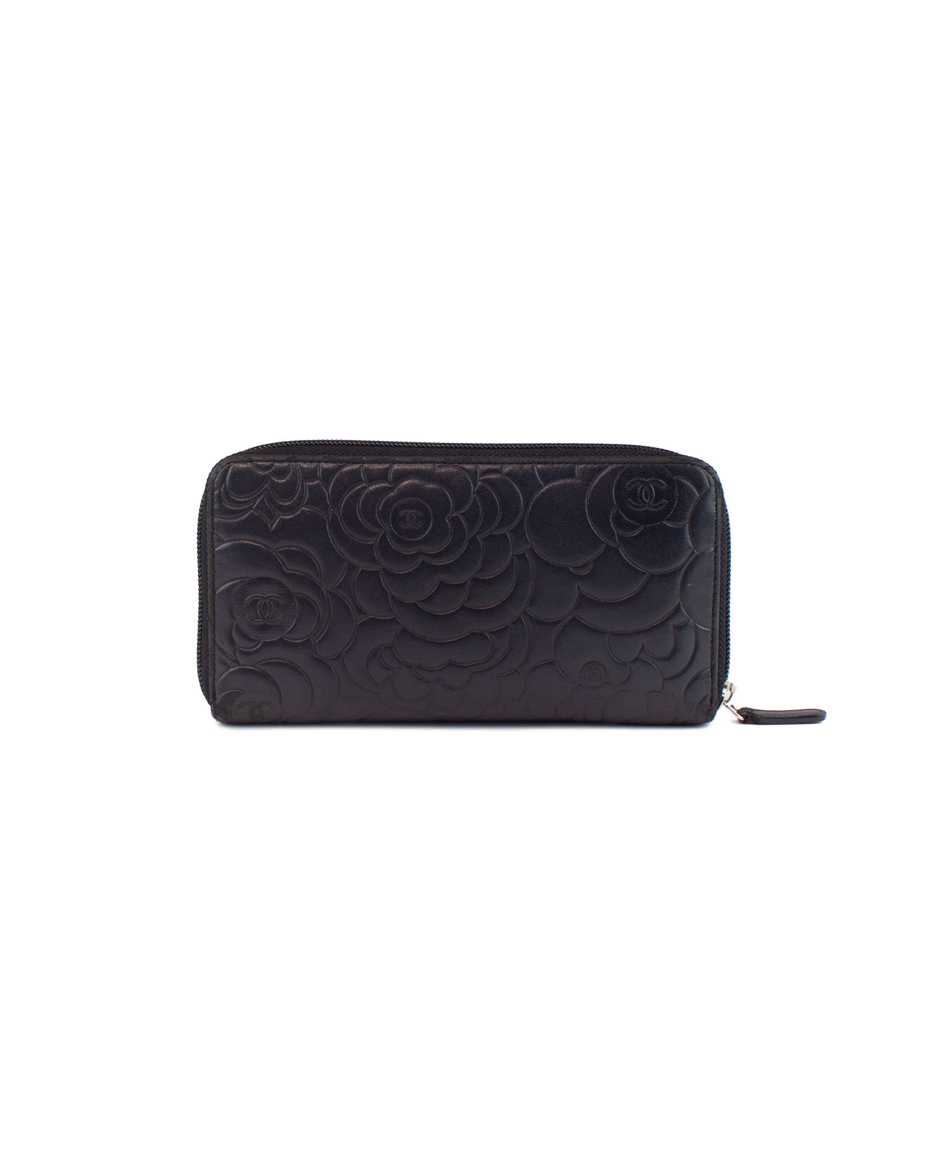 Camellia Embossed Lambskin Long Wallet