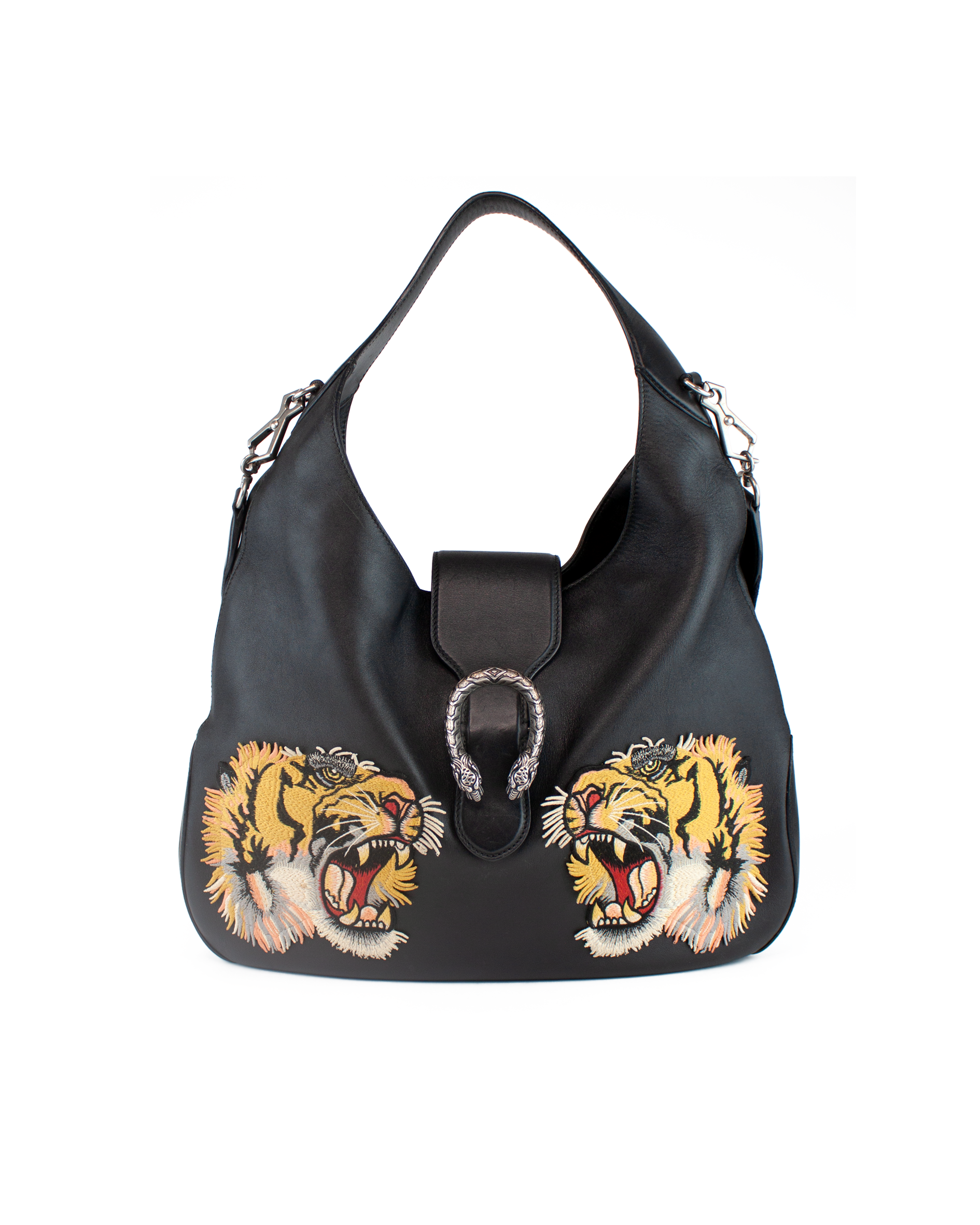 Embroidered Tiger Patch Dionysus Leather Hobo Bag