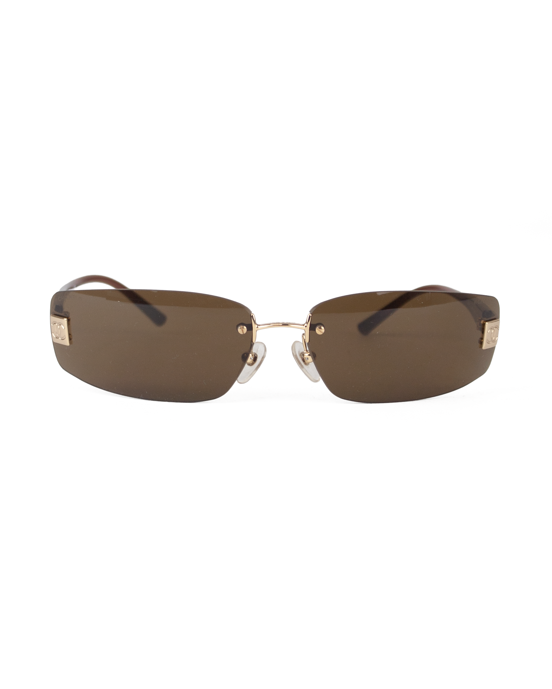 Gold and Brown Rimless Sunglasses