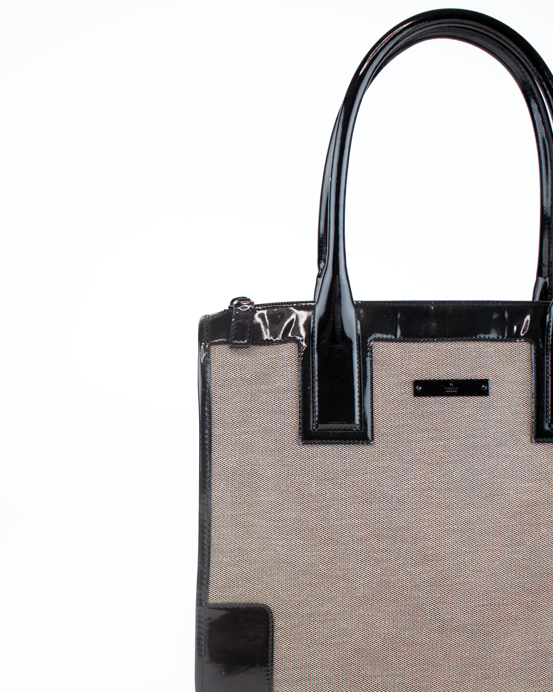 Patent Trimmed Canvas Shoulder Bag