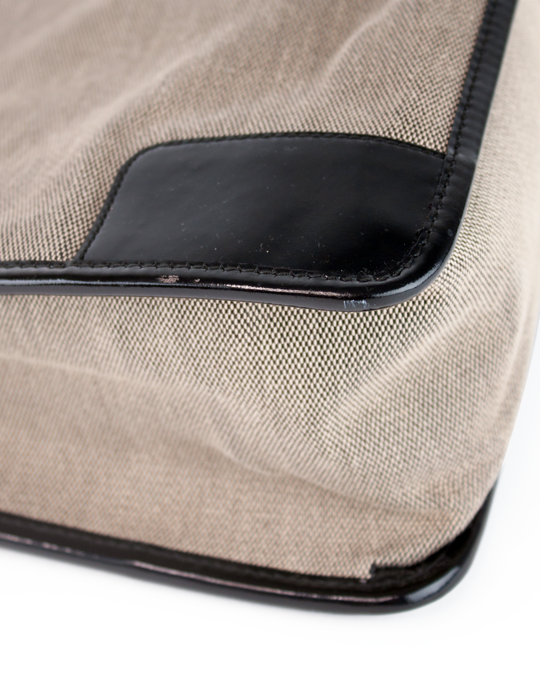 Patent Trimmed Canvas Shoulder Bag