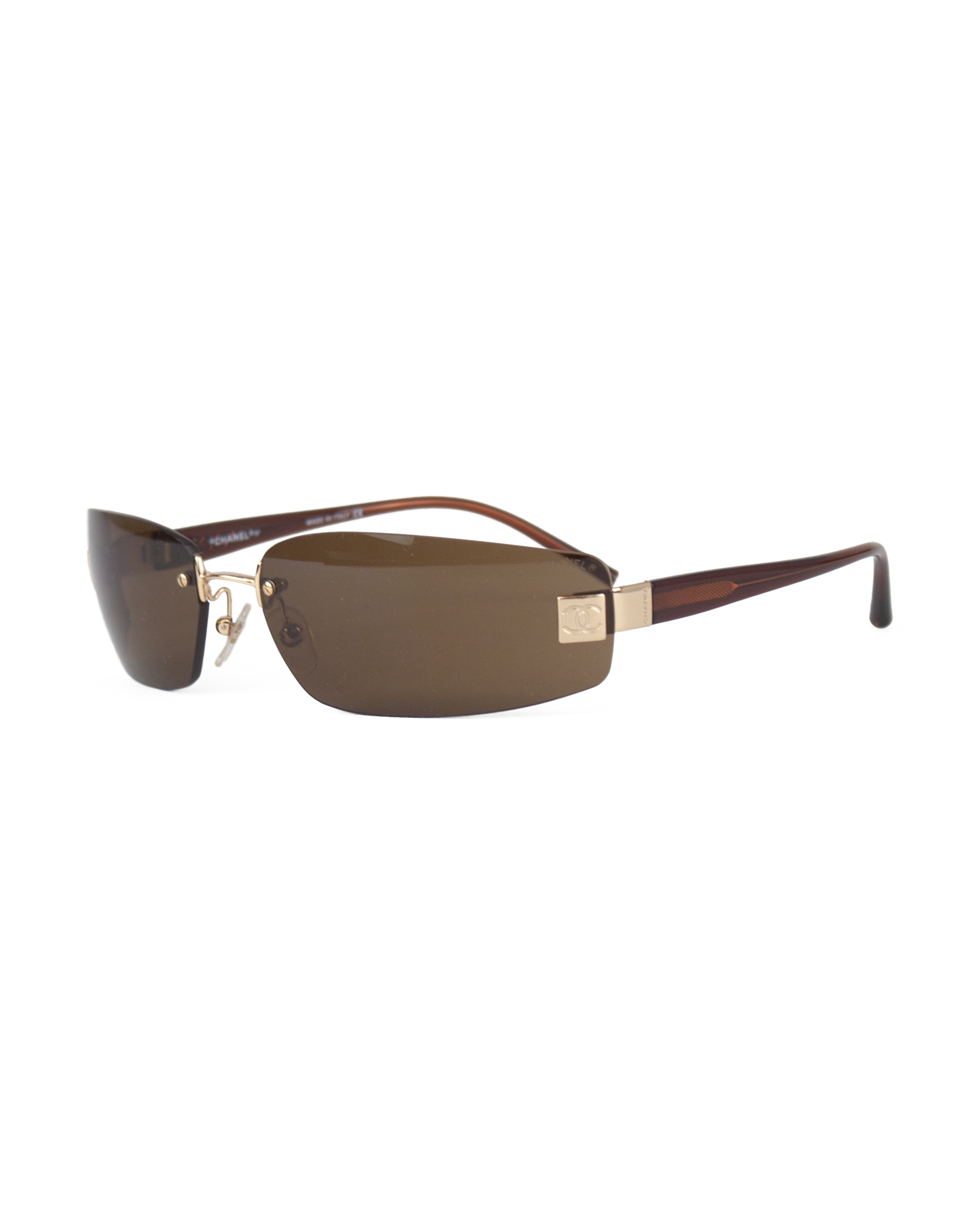 Gold and Brown Rimless Sunglasses