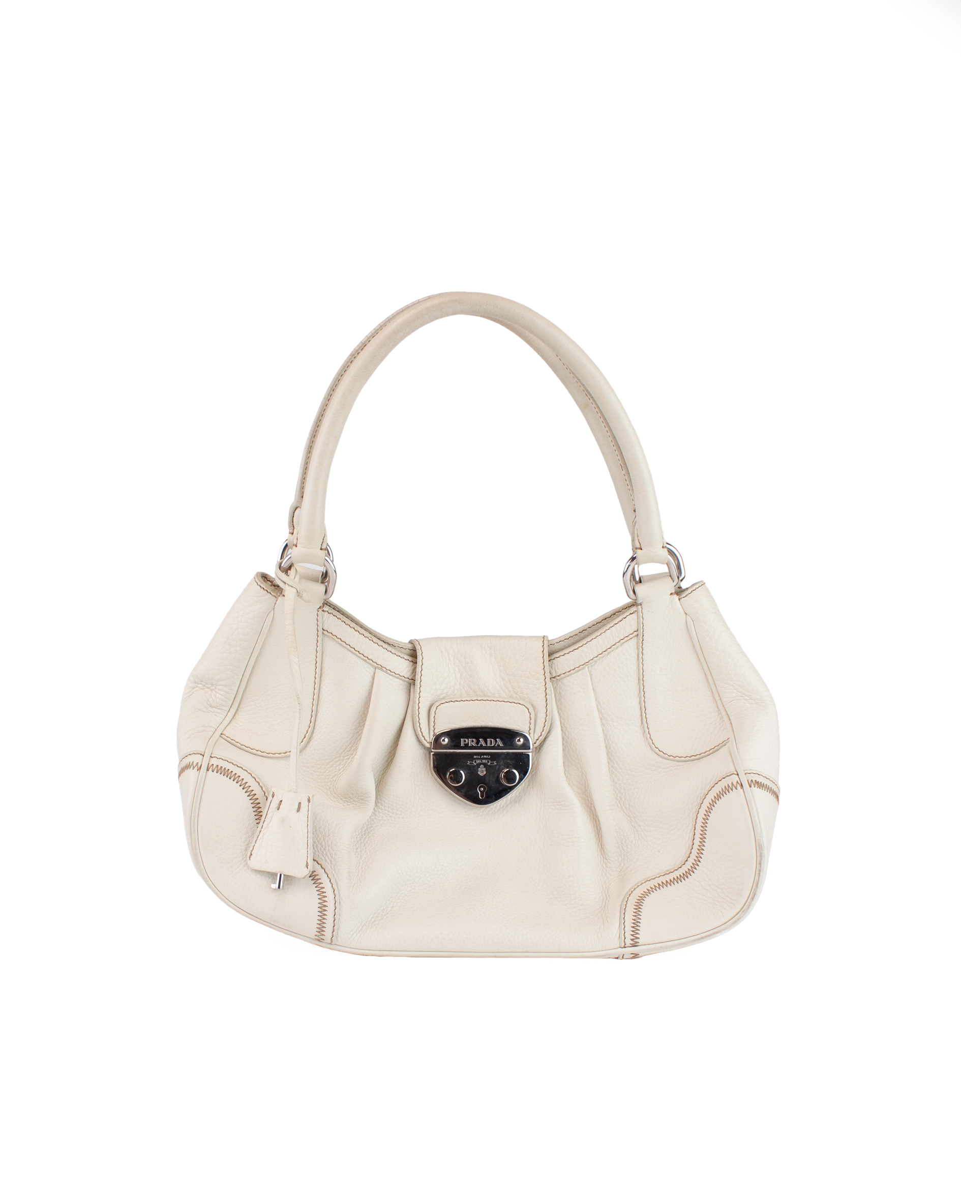 White Sound Lock Leather Shoulder Bag